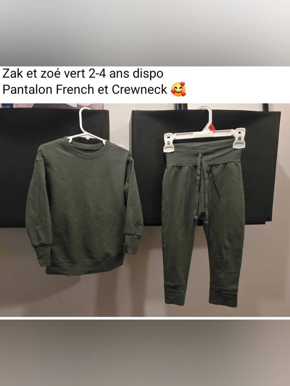 Kids Olive Green Jogger Pants - Crewneck Set Ensemble Zak Et Zoé 2-4ans